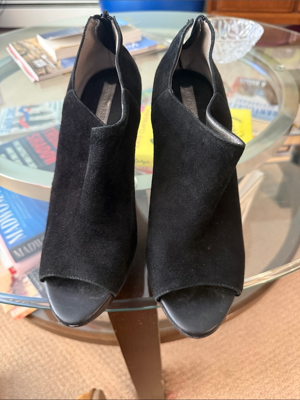 Banana Republic Black Suede Peep-Toe Booties